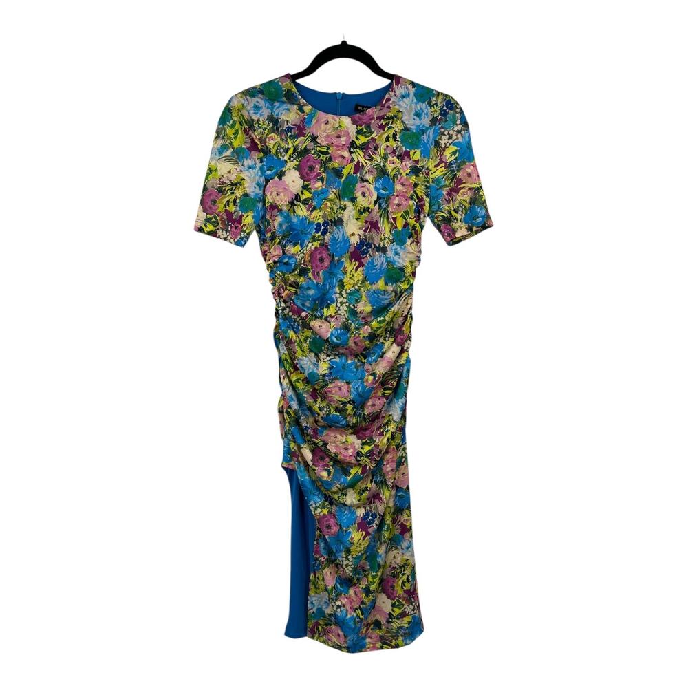 Black Halo dress Delina floral print ruched midi sheath size 0 - Picture 2 of 8